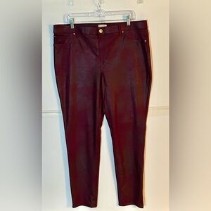 Chico's woman’s burgundy suede like pants. 2.5 Reg., button (no zip)